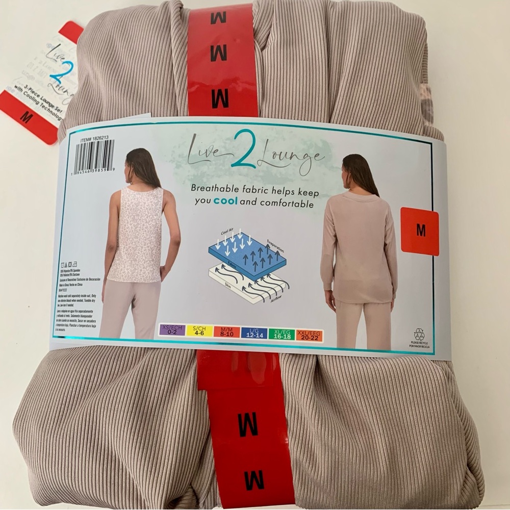 Live 2 Lounge 3 Piece Loungewear Set NWT Cardigan Tank Top Pants Soft & Cooling - Picture 11 of 12